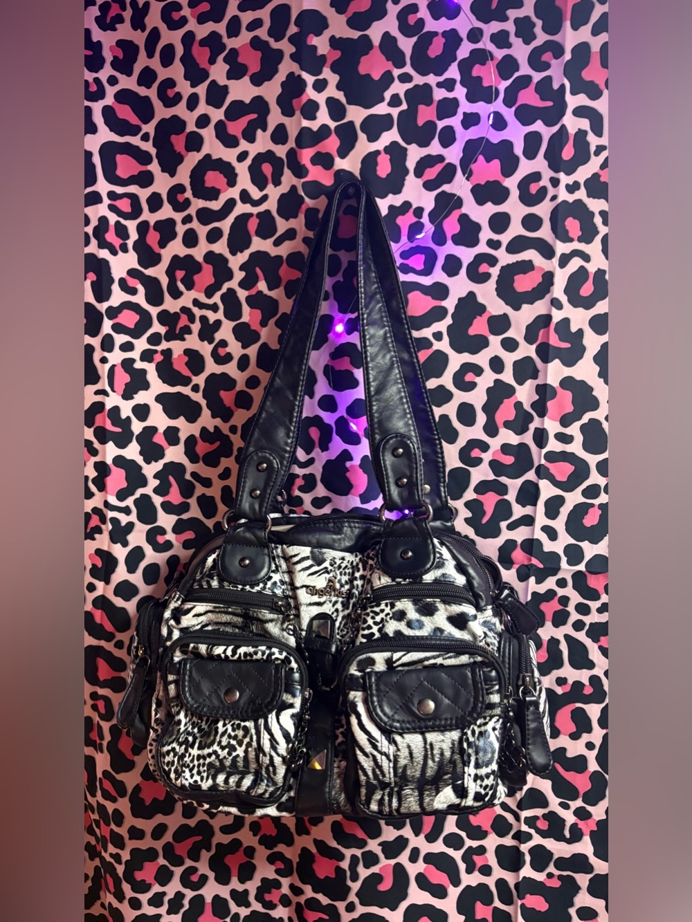Black and White Animal Print Angel kiss Y2K Mcbling style Shoulder Bag